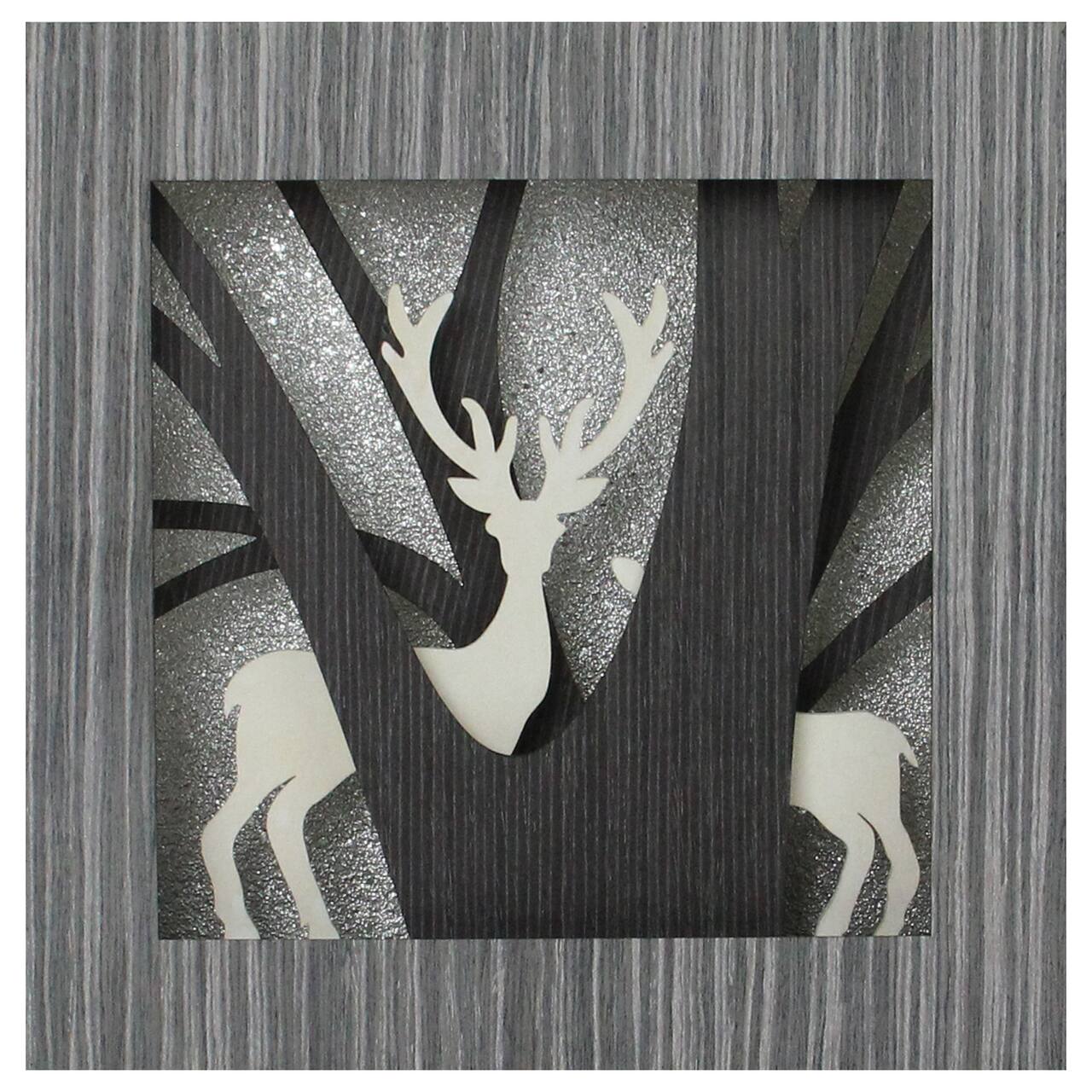 12" Glittered Woodland Deer Silhouette Box Framed Christmas Table Décor
